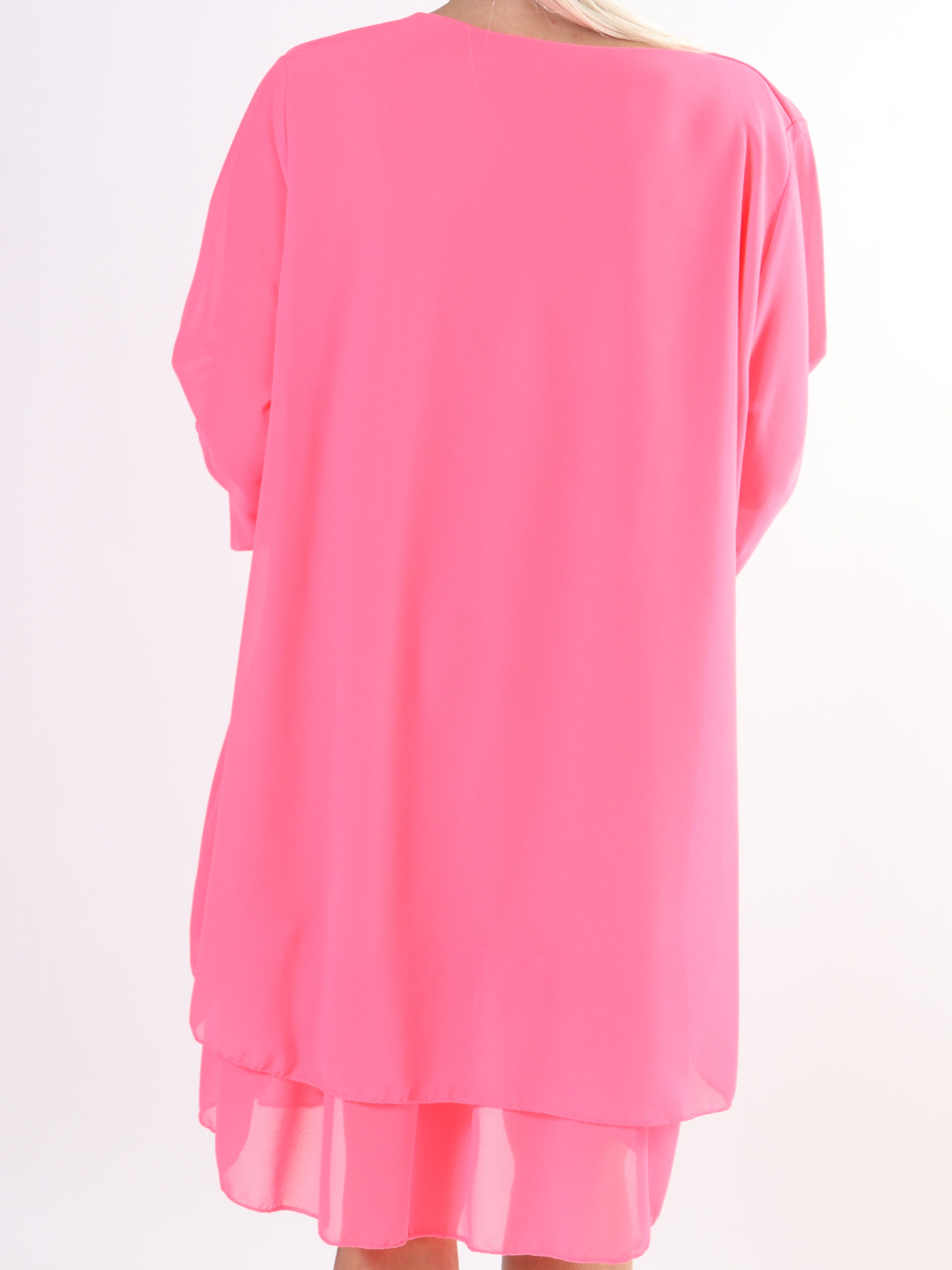 Jill - Chiffon tunikakjole med viskose underkjole